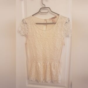 Love 21 Cream Lace Peplum Blouse